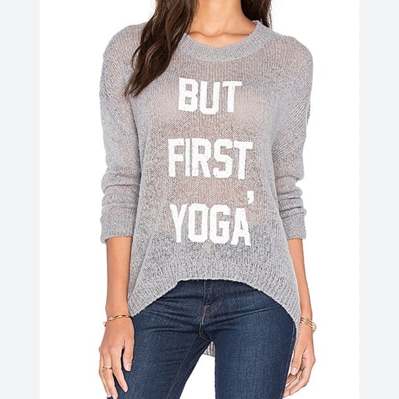 The Laundry Room But First Yoga Gray Sweater - Picture 1 of 8